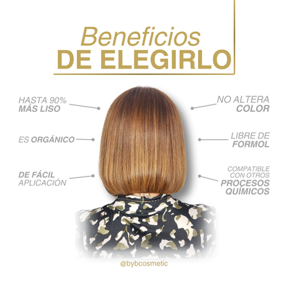 "Mujer con cabello liso después de aplicar Bioplasty Protein Plus"